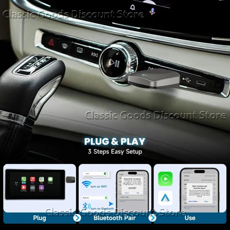 2025 NEW 2 in 1 Wireless Carplay AI Box Android Auto Plug and Play Applicable to Convert Original Car Wired Carplay to Wireless
