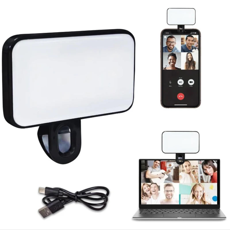 Mini lampe de remplissage LED portable pour selfie, 3 modes, luminosité réglable, avec clip pour téléphone