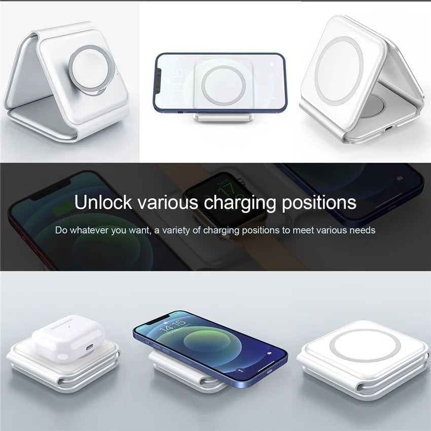 Station de charge rapide 100W magnétique sans fil 3 en 1