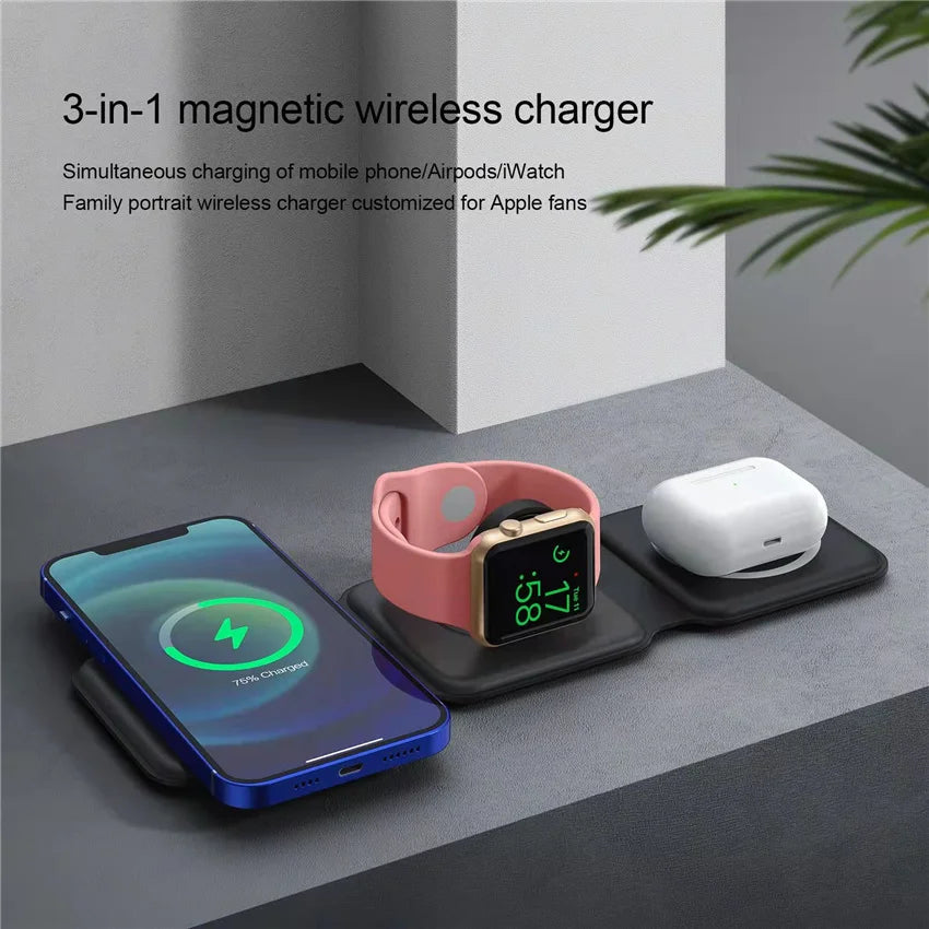 Station de charge rapide 100W magnétique sans fil 3 en 1