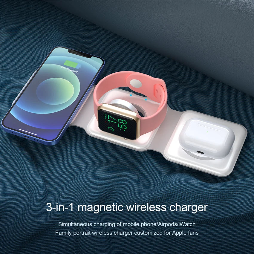 Station de charge rapide 100W magnétique sans fil 3 en 1
