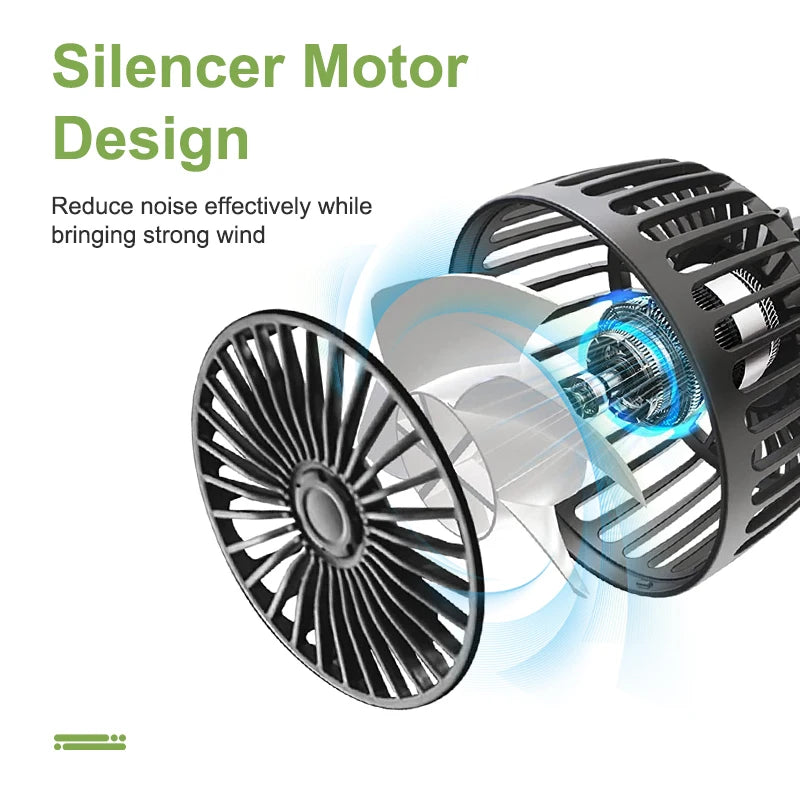Ventilateur de voiture 360°, 3 vitesses, charge USB, double tête, rotation réglable