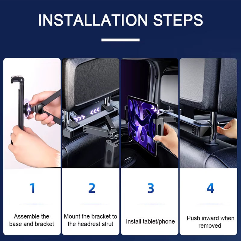 Support télescopique pour tablette, iPad, téléphone de 4 à 12,9 pouces pour appuie-tête de voiture