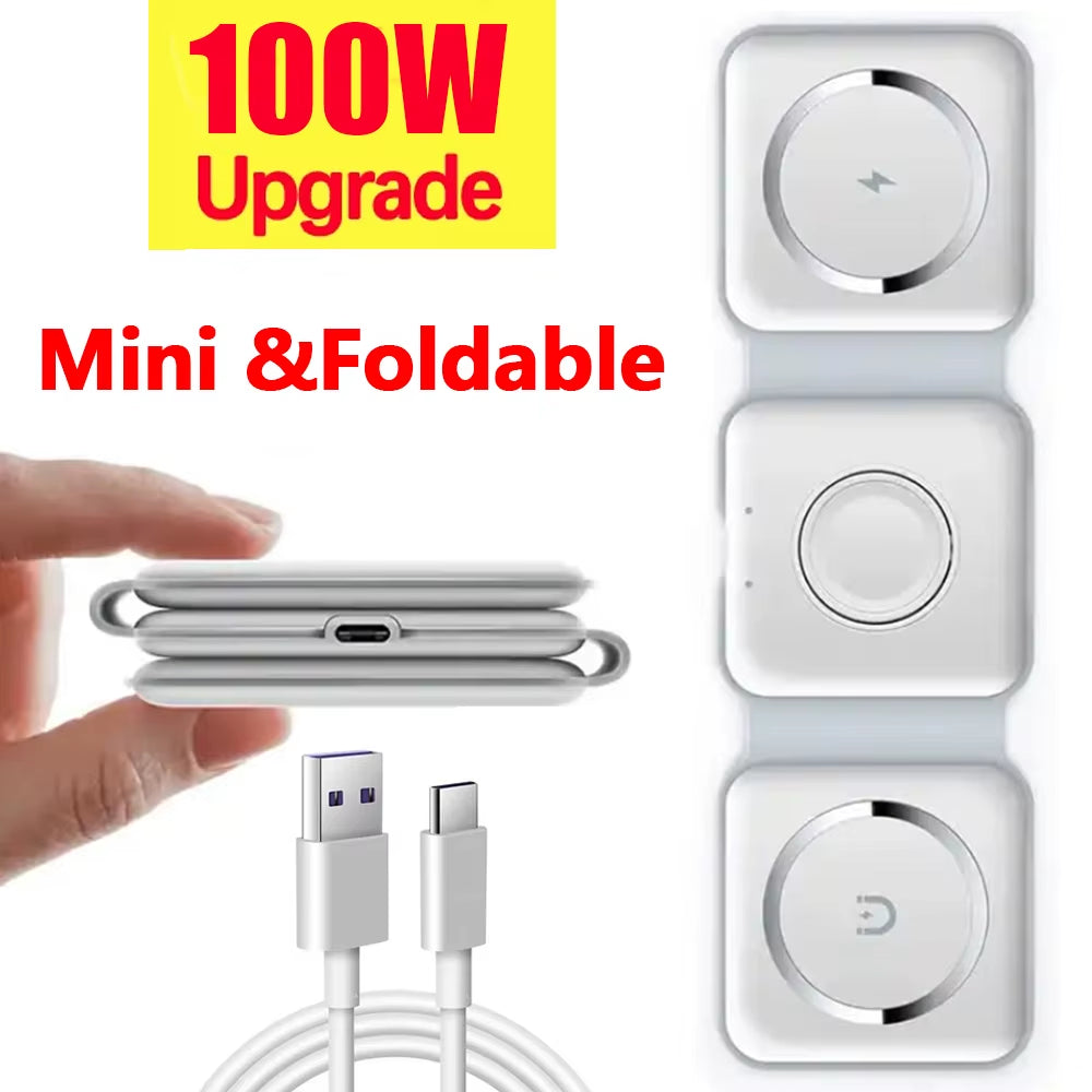 Station de charge rapide 100W magnétique sans fil 3 en 1