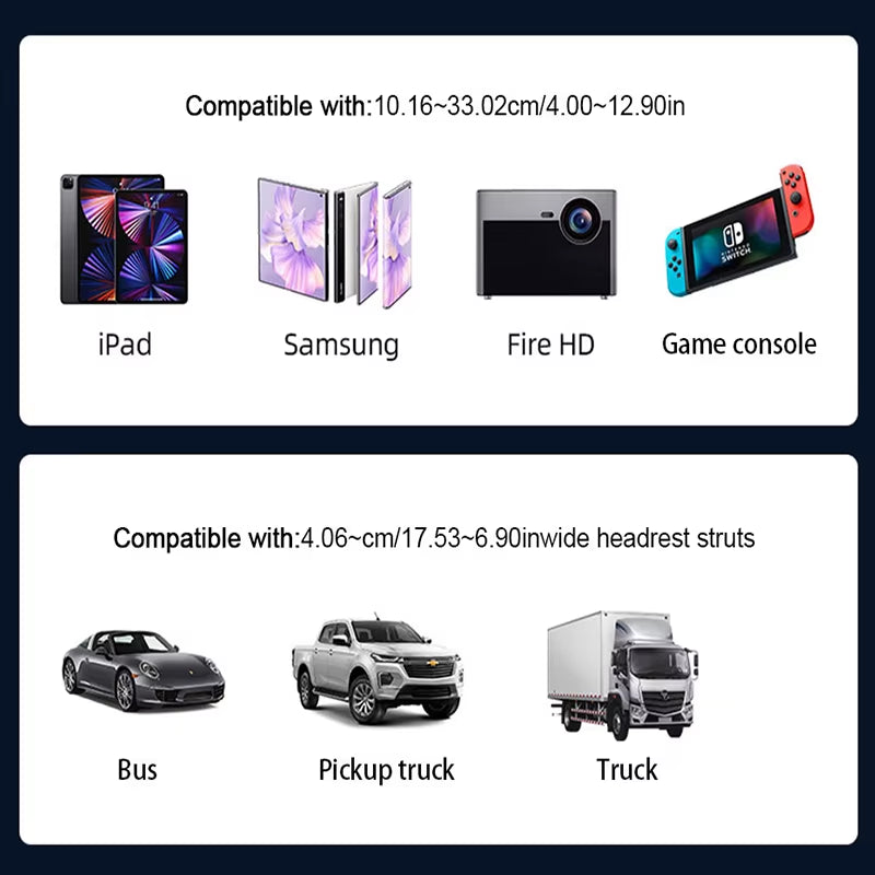 Support télescopique pour tablette, iPad, téléphone de 4 à 12,9 pouces pour appuie-tête de voiture