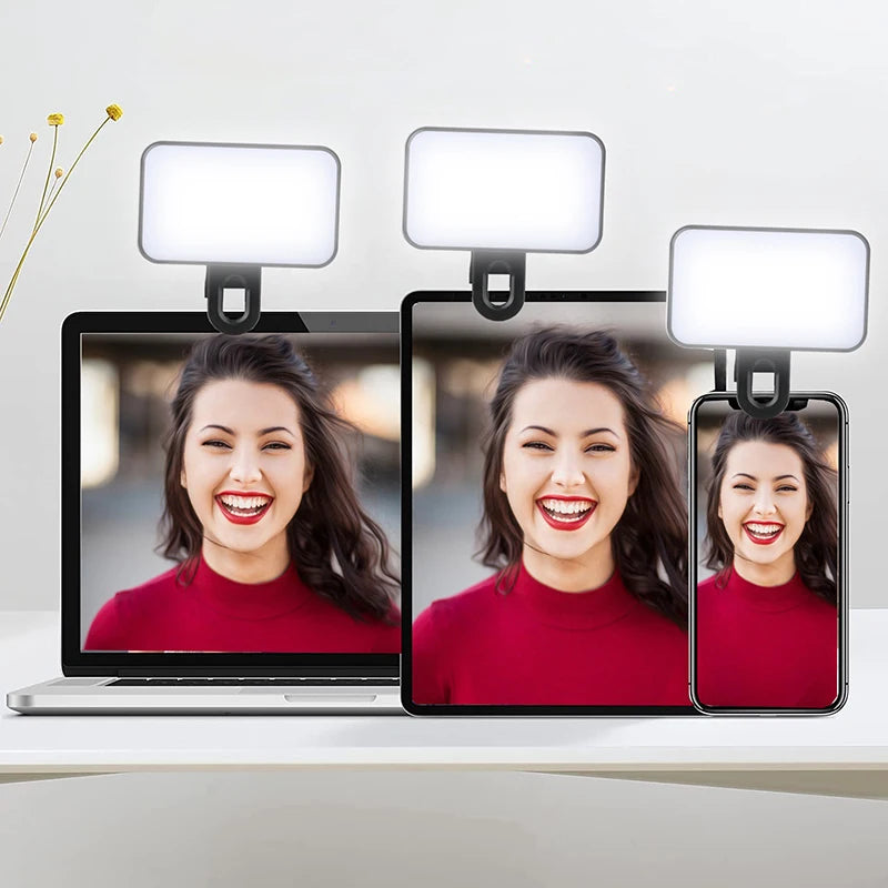 Mini lampe de remplissage LED portable pour selfie, 3 modes, luminosité réglable, avec clip pour téléphone