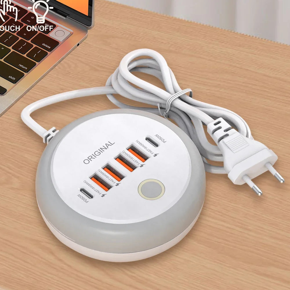 chargeur rapide pour téléphone portable Multiprise 50 W, prise USB C multiport avec veilleuse tactile