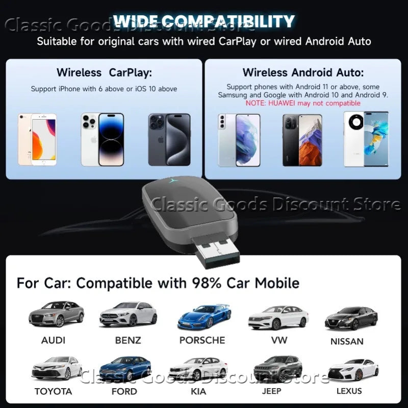 2025 NEW 2 in 1 Wireless Carplay AI Box Android Auto Plug and Play Applicable to Convert Original Car Wired Carplay to Wireless