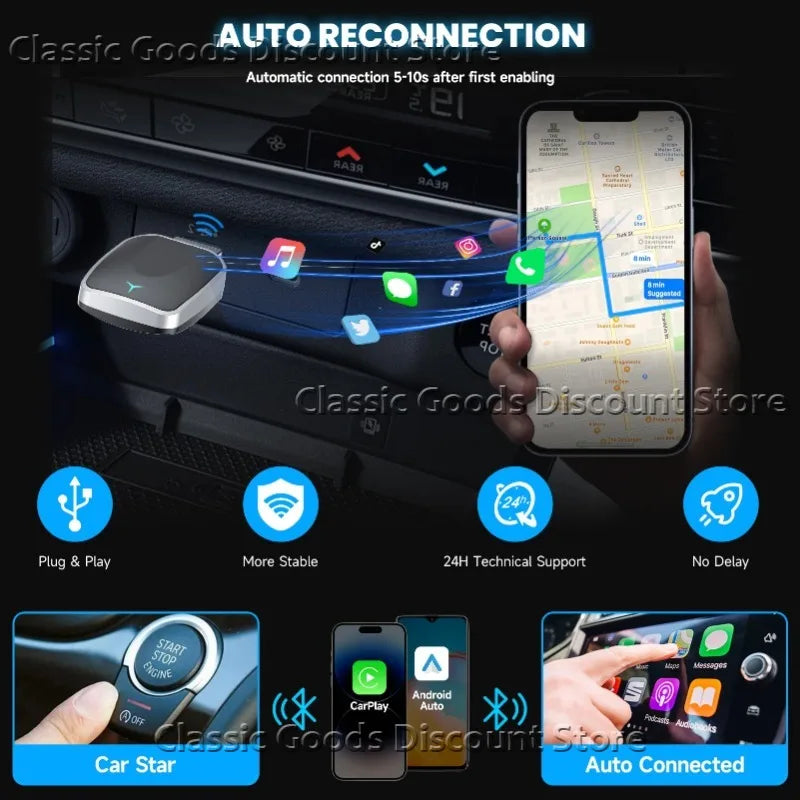 2025 NEW 2 in 1 Wireless Carplay AI Box Android Auto Plug and Play Applicable to Convert Original Car Wired Carplay to Wireless