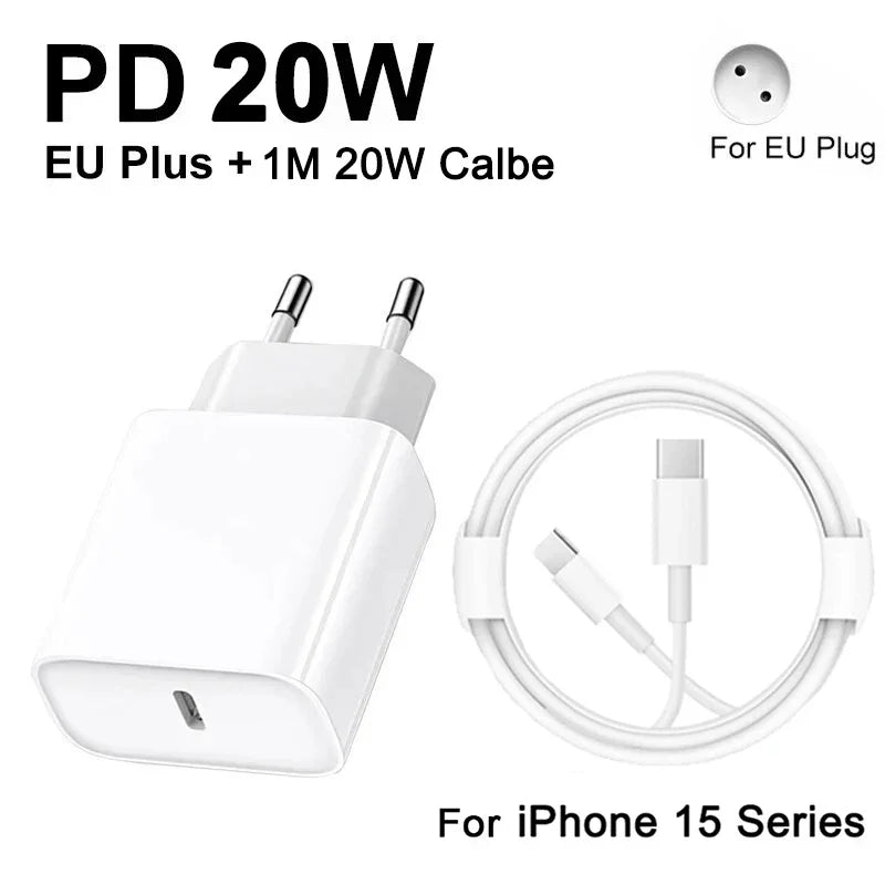 Chargeur Rapide 20W + Câble 1M USB C vers Lightning ou type C. Selon modèle iPhone, Samsung, Xiaomi, Huawei…