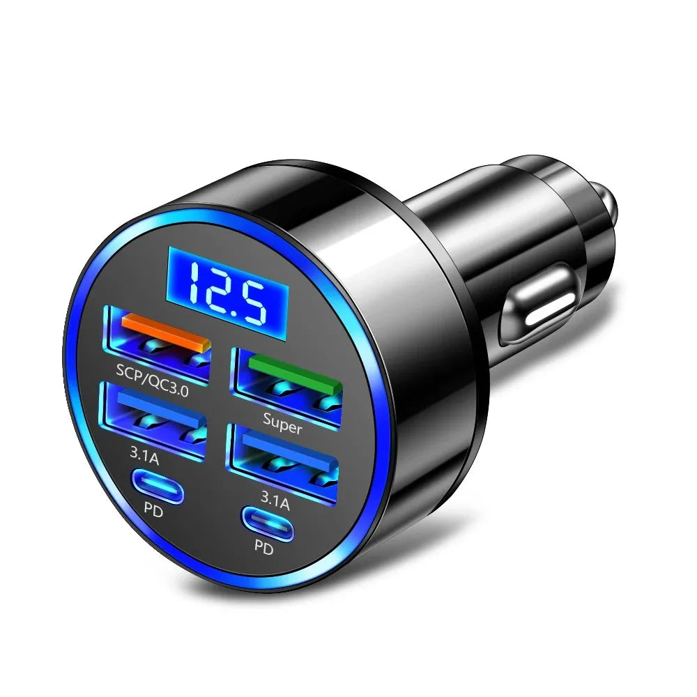 Chargeur de voiture 100 W, 6 ports, charge rapide PD, QC3.0, USB C