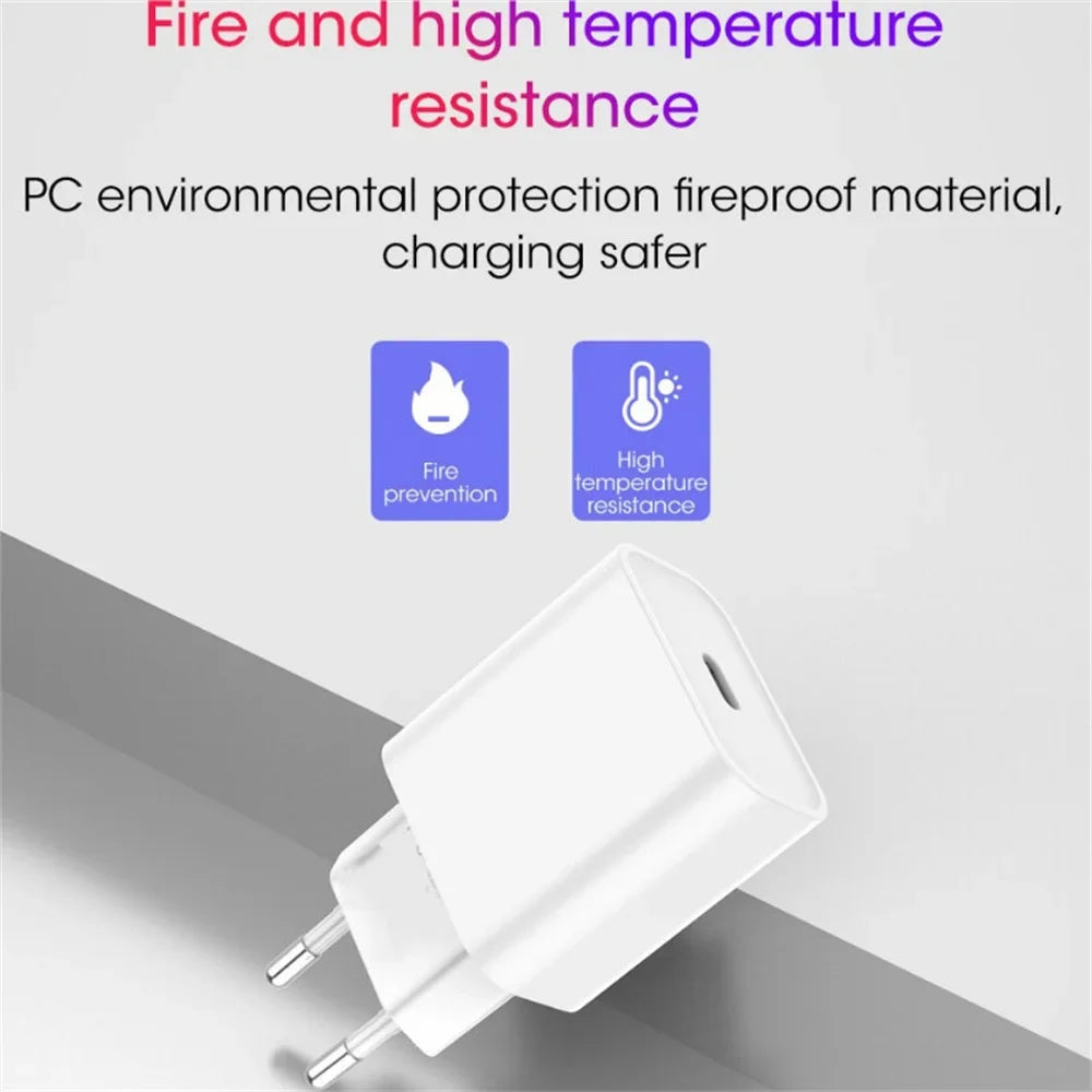 Chargeur Rapide 20W + Câble 1M USB C vers Lightning ou type C. Selon modèle iPhone, Samsung, Xiaomi, Huawei…