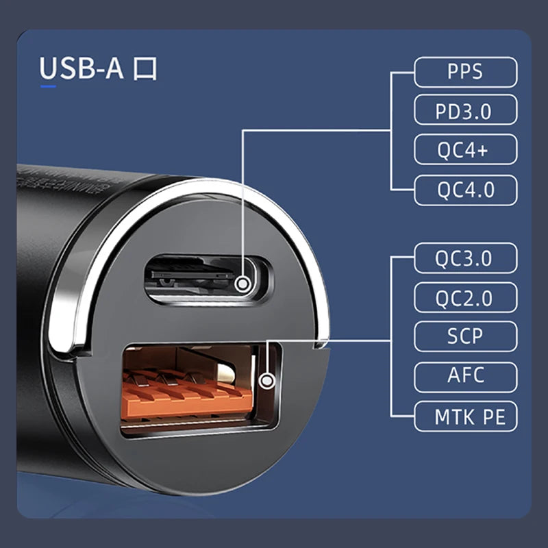 100W Mini Car Charger Lighter Fast Charging for Iphone QC3.0 Mini PD USB Type C Car Phone Charger for Xiaomi Samsung Huawei