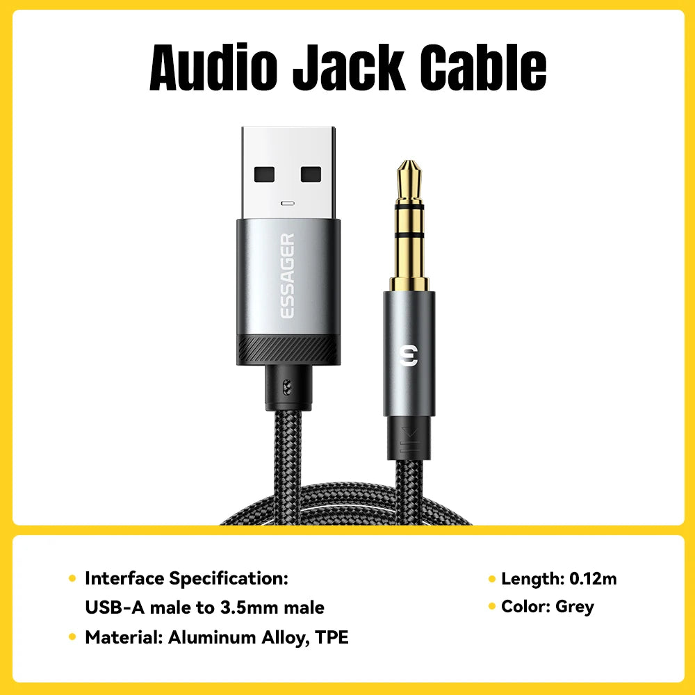 Cable adaptateur prise auxiliaire 3,5 mm vers USB-C, USB-A et Lightning iPhone