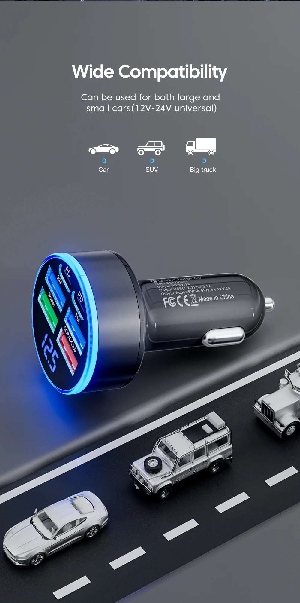 Chargeur de voiture 100 W, 6 ports, charge rapide PD, QC3.0, USB C