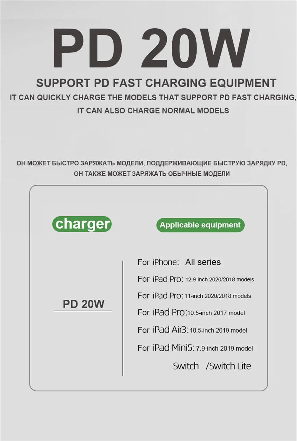 Chargeur Rapide 20W + Câble 1M USB C vers Lightning ou type C. Selon modèle iPhone, Samsung, Xiaomi, Huawei…