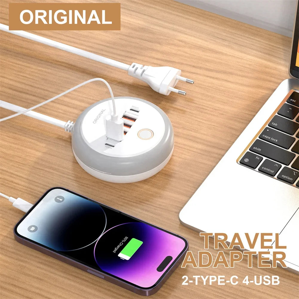 chargeur rapide pour téléphone portable Multiprise 50 W, prise USB C multiport avec veilleuse tactile