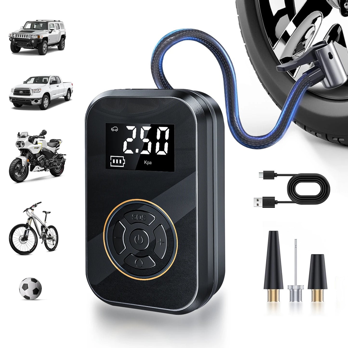 Compresseur d'air portable sans fil pour voiture, moto, vélo