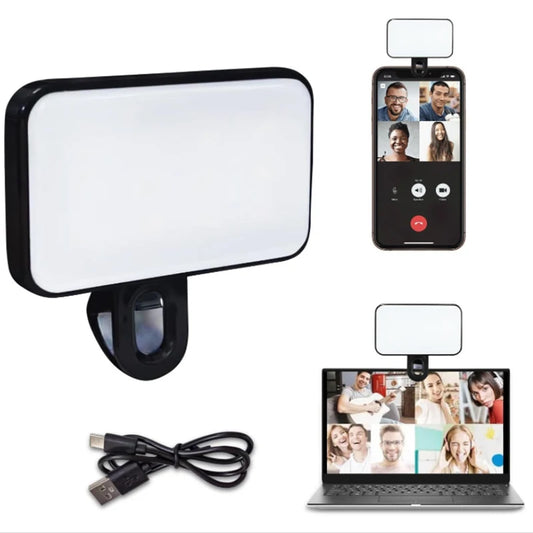 Mini lampe de remplissage LED portable pour selfie, 3 modes, luminosité réglable, avec clip pour téléphone