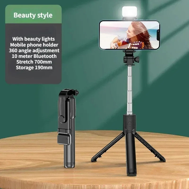 Trépied et  perche à Selfie, avec télécommande Bluetooth légère, extensible avec lumière d'appoint