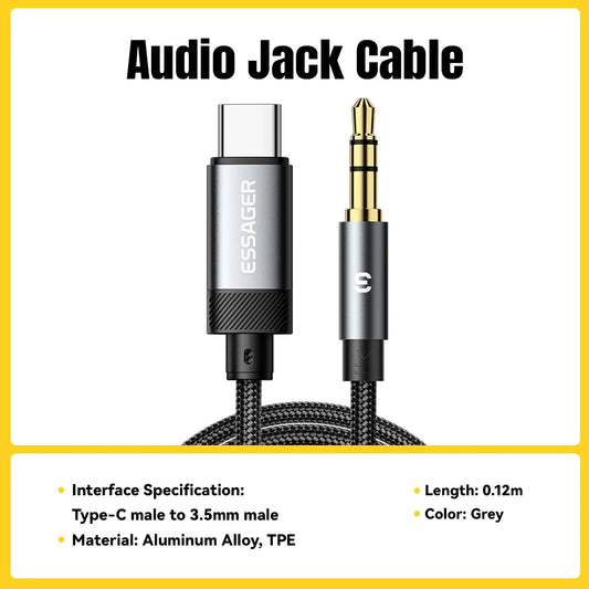 Cable adaptateur prise auxiliaire 3,5 mm vers USB-C, USB-A et Lightning iPhone