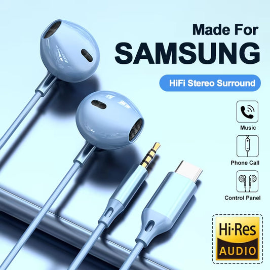Écouteurs Samsung intra-auriculaires Hifi avec contrôle filaire, son surround, connecteur USB Type C ou Jack 3.5mm