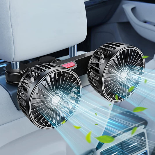 Ventilateur de voiture 360°,  3 vitesses, charge USB, double tête, rotation réglable