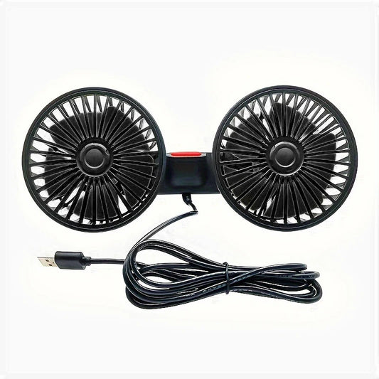 Ventilateur de voiture 360°,  3 vitesses, charge USB, double tête, rotation réglable