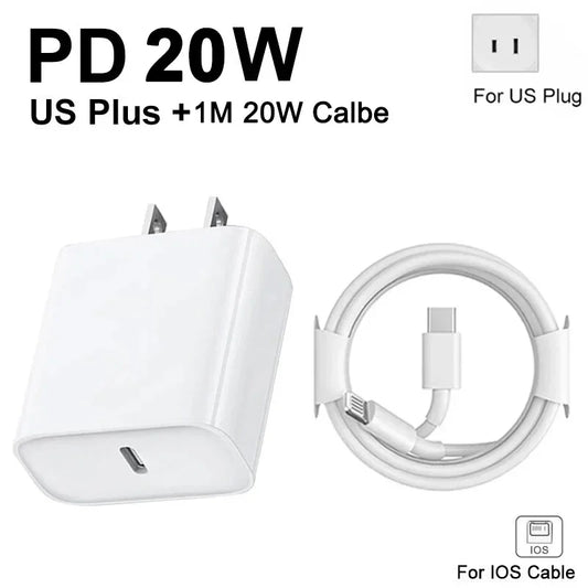 Chargeur Rapide 20W + Câble 1M USB C vers Lightning ou type C. Selon modèle iPhone, Samsung, Xiaomi, Huawei…