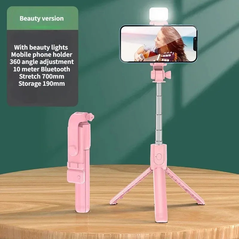 Trépied et  perche à Selfie, avec télécommande Bluetooth légère, extensible avec lumière d'appoint