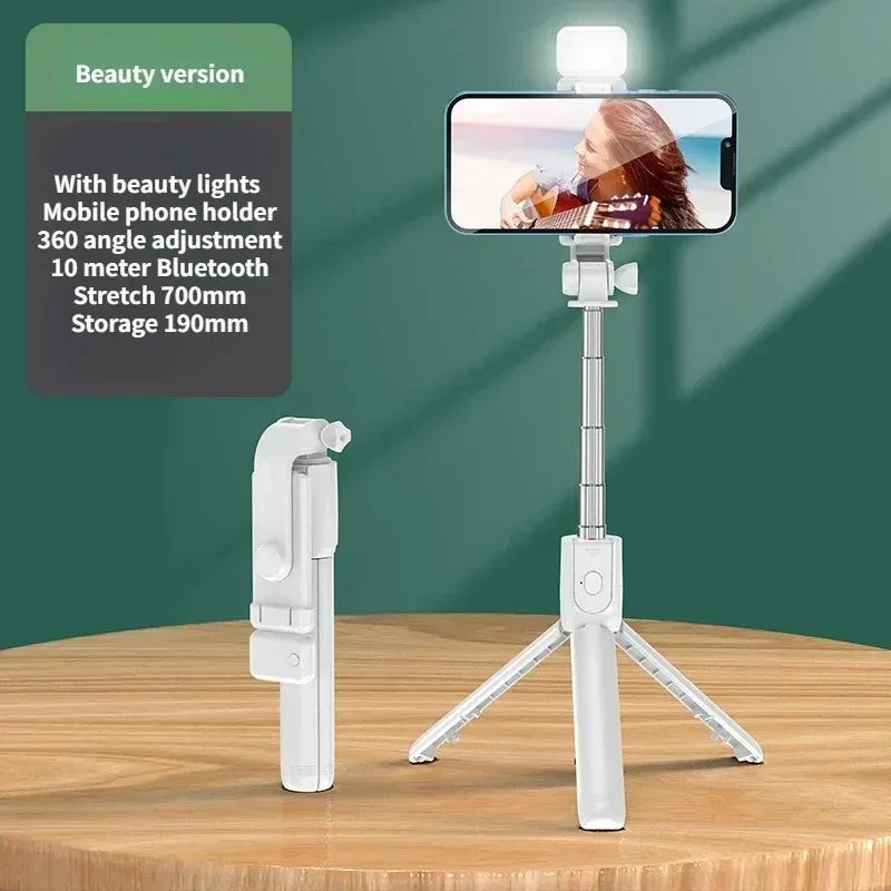 Trépied et  perche à Selfie, avec télécommande Bluetooth légère, extensible avec lumière d'appoint
