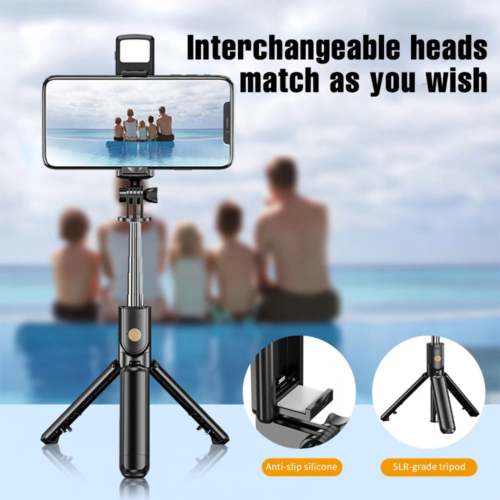 Trépied et  perche à Selfie, avec télécommande Bluetooth légère, extensible avec lumière d'appoint
